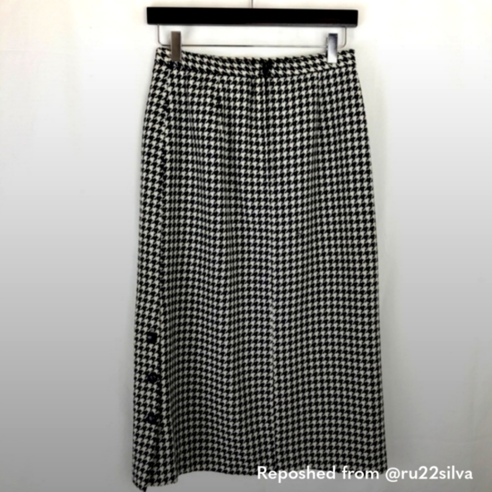 VINTAGE Jo Hardin Pencil maxi Skirt Houndstooth Black White SZ 6